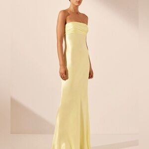 Shona Joy La Lune Strapless Runched Bondice Maxi Dress in Lemon